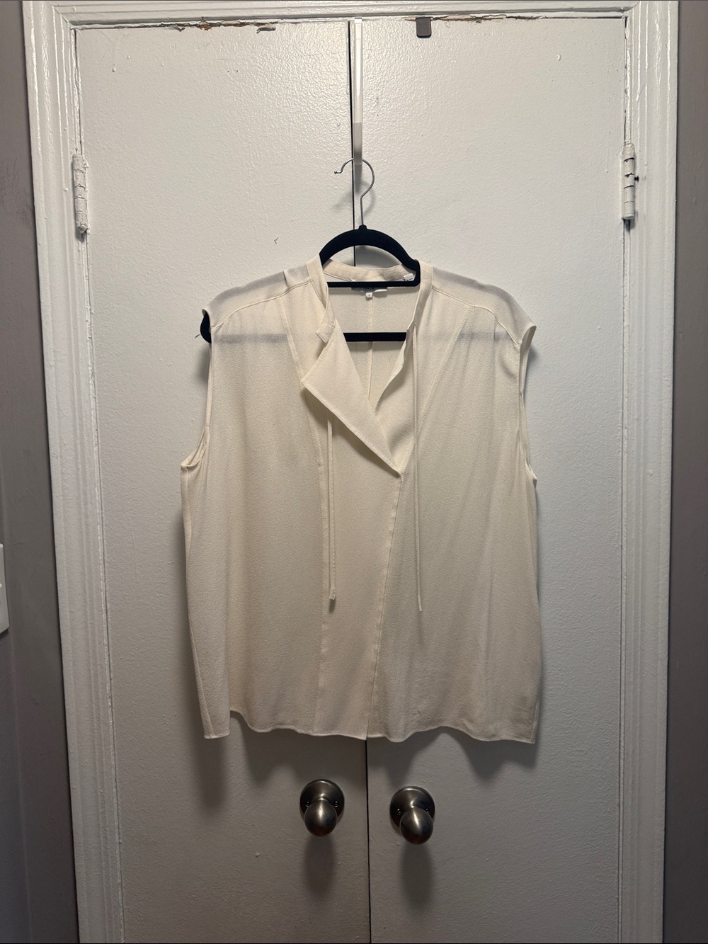 Vince Sleeveless Tie-Neck Cream Blouse